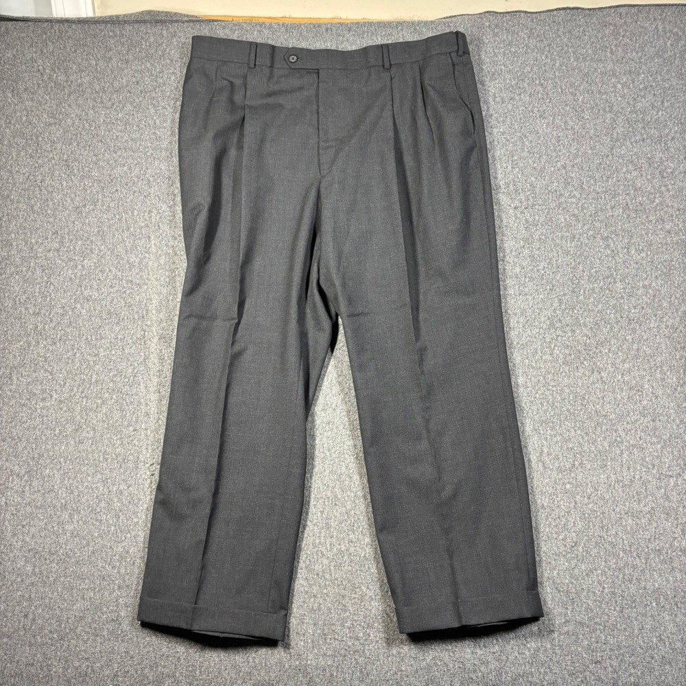 Bert Pulitzer Mens 42W 30L Charcoal Gray Wool Blend Pleated Cuffed Dress Pants